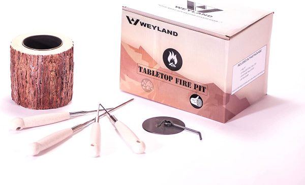 WEYLAND Tabletop Fire Pit with Roasting Sticks - Mini Fireplace and Indoor/Outdoor Personal Portable Table Top Smores Maker Firepit - Concrete Bonfire Bowl Design for Rubbing or Denatured Alcohol Fuel - Image 3