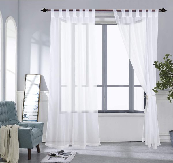 Outdoor Sheer Curtains 84 - 2 Panels Waterproof Tab Top Indoor Outdoor Curtains Patio Privacy White Sheer Drapes Blinds for Porch / Deck / Pergola with 2 Tiebacks, W54 x L84 Inches - Image 5