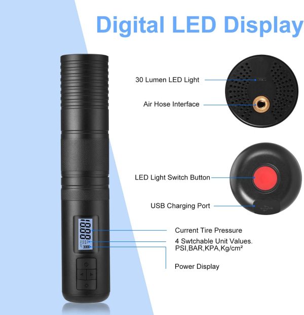 Portable Air Compressor Pump?? Rechargeable Mini Tire Inflator LCD Display & Emergency LED Light 150 PSI Wireless Electric Air Compressor for Bicycle Motorcycle Tires Ball and Other Inflatables