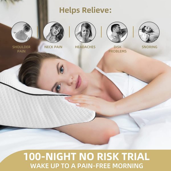 Memory Foam Pillow, Neck Orthopedic Sleeping Pillows, Cervical Pillow for Neck Pain Relief with Washable Pillowcase for Side, Back and Stomach Sleepers - White - Image 3