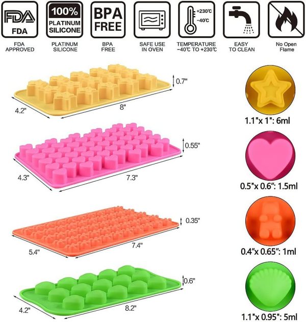 Silicone Gummy Molds Chocolate Molds Candy Mold and Silicone Ice Cube Tray Nonstick Including Hearts, Stars, Shells & Bears Set of 5 Best Food Grade Silicone Gumdrop Molds with 2 Bonus Droppers - Image 5