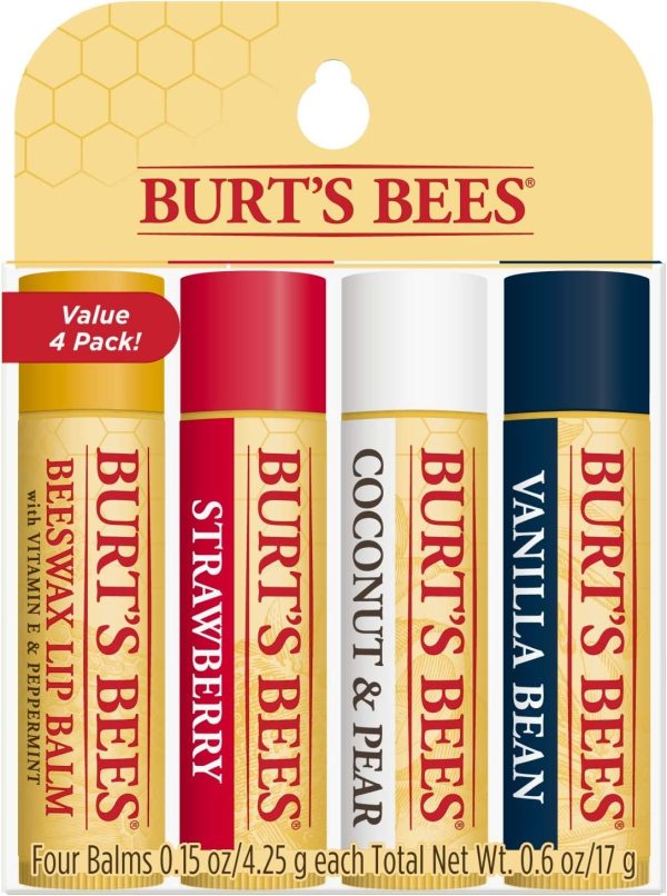 Burts Bees Set for Unisex, 4 Piece (4.25 g Beeswax, 4.25 g Strawberry), 17 grams