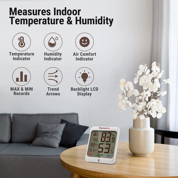 ThermoPro TP53 Hygrometer Humidity Gauge Indicator Digital Indoor Thermometer Room Temperature and Humidity Monitor with Touch Backlight - Image 2