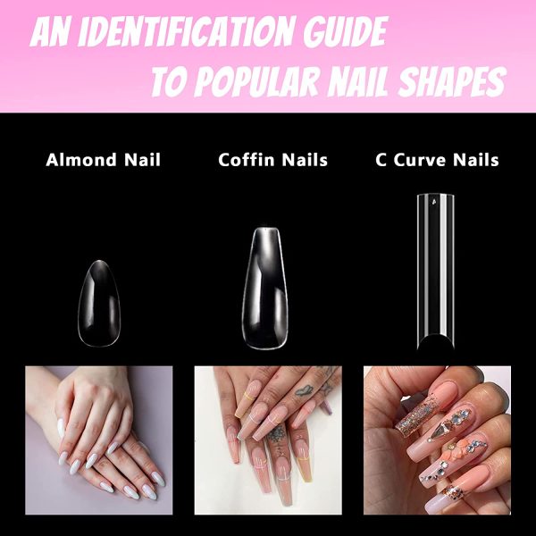 False Nails Tips 500Pcs Acrylic Nail Art Full Cover Almond Fake Nails 10 Sizes Long Almond Stiletto False Nail Clear for Women - Image 7