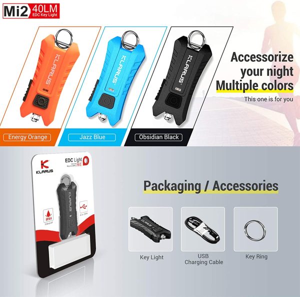 Mi2 Mini LED Keychain Flashlights, Super Lightweight & Small Rechargeable 40 Lumens EDC Flash Light with Built-in Battery and USB Cable(Black) - Image 7