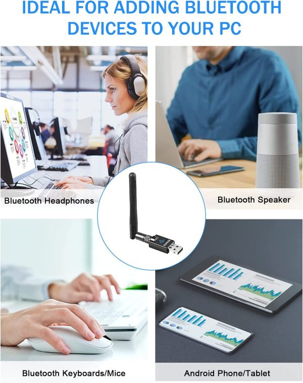 Long Range USB Bluetooth 5.0 Adapter for PC USB Bluetooth Adapter Wireless Audio Dongle for Headphones Speakers, 328FT / 100M,5.0 Bluetooth Transmitter Receiver for Windows 10/8 / 8.1/7 - Image 3