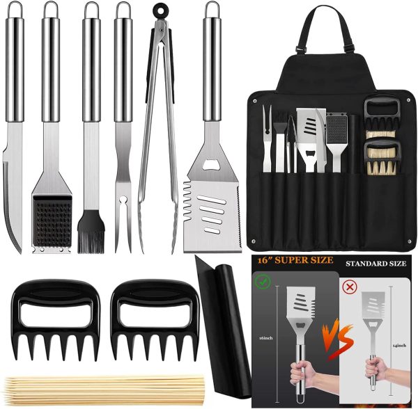 Stainless Steel BBQ Tool Set,Barbecue Grill Tool Set,(Large 40cm with BBQ Apron)BBQ Grill Kit,for Barbecue Indoor Outdoor,Party and Picnic,BBQ Grill Utensils Perfect Gift for Men and Women - Image 4