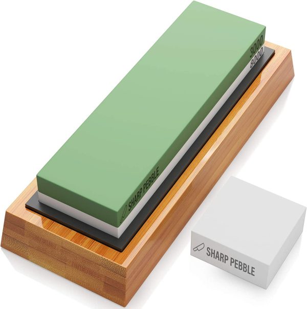 Sharp Pebble Premium Sharpening Stones 2 Side Grit 3000/8000 Whetstone - Kitchen Knife Sharpener Waterstone with Non-Slip Bamboo Base & Flattening Stone - Image 6