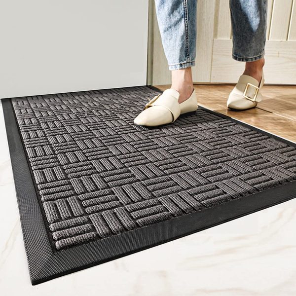 McoMco Gray Front Door Mats, 75cm*45cm, All Weather Entry and Back Yard Door Mat, Indoor and Outdoor Safe, Slip Resistant Rubber Backing, Absorbent and Waterproof, Dirt Trapping Rugs for Entryway - Image 4