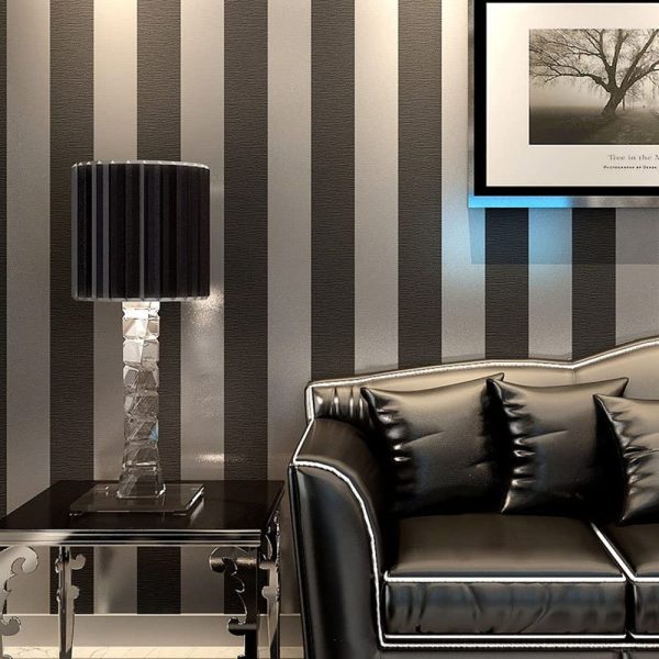 KeTian Modern Minimalist Vertical Striped Non-Woven Wallpaper for Bedroom Living Room Black&Gray Color 0.53m (1.73' W) x 10m(32.8'L)=5.3m2 (57 sq.ft) - Image 2