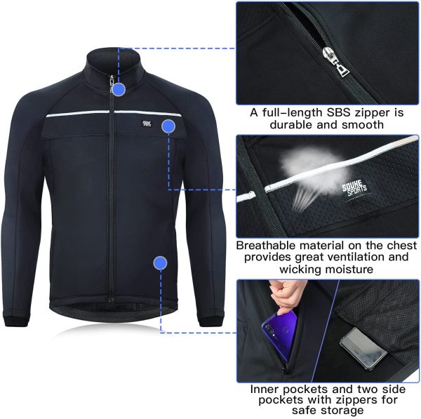 Souke Sports Men's Winter Cycling Jacket Warm Windproof Running Thermal Windbreaker Bike - Image 7