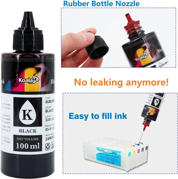 Koala Sublimation Ink Refill Bottle Compatible with ET-2720 ET-2760 ET-2800 ET-2803 ET-2850 ET-3760 WF-7710 WF-7720 C68 C88 for Heat Transfer on Mugs, Polyester Shirts, Mat, etc - Image 4