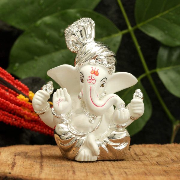 Silver Plated Pagdi Ganesha for Car Dashboard Lord Ganesh Ganpati Idols Home Decor Gifts for Family and Friends (Size 8 x 6 cm) - Image 5