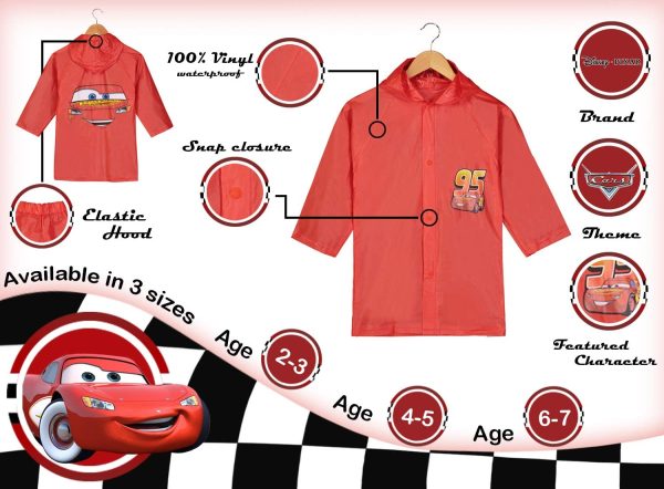 Disney Pixar Cars Little Boys' Lightning McQueen Waterproof Outwear Hooded Rain Slicker - Toddler - Image 6