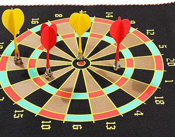 Magnetic Dartboard, Double Sided Rollup Flocking Dartboards Darts Plate of Safety Dart Board for Indoor Outdoor with 6 Darts, 12 inch