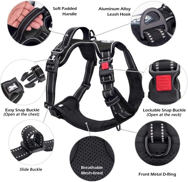 PoyPet No Pull Dog Harness, No Choke Reflective Oxford Outdoor Vest, Adjustable Pet Harnesses with 2 Leash Clips, No Choke Reflective Oxford Outdoor Vest, Easy Control Padded Handle for Small Medium Large Dogs (Black,S) - Image 3