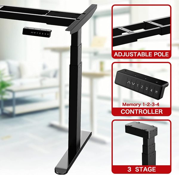 Electric Stand Up Desk Frame/Anti-Collision/Dual Motor 3 Tiers Legs Height Adjustable Standing Desk Base Home Office DIY Ergonomic Workstation/No Desktop (Black) - Image 5