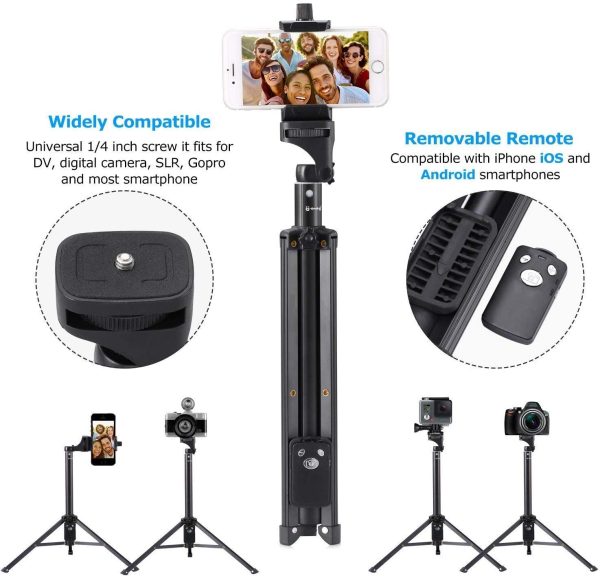 Selfie Stick Tripod for iPhone, 137 cm Extendable Phone Tripod Stand with Remote Shutter & Phone Holder, Portable Travel Tripod with Carrying Bag - Image 2