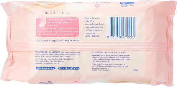 Curash Fragrance Free Baby Wipes 8X80PK - Image 4