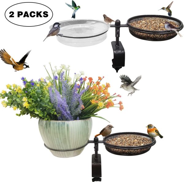 Deck Bird Feeders Deck Mount Bird Bath Spa for Dual Use Deck Flower Stand Flower Pot Great for Attracting Birds Detachable and Adjustable Heavy Duty Sturdy Steel,Bronze??Pack - Image 2