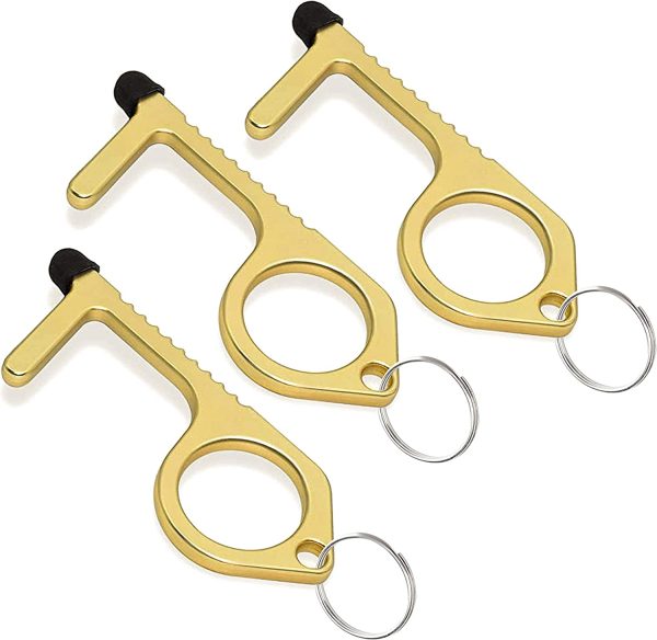 Brass Door Opener Keychain Tool (Pack of 3) - Touchless Germ Free Antimicrobial Key for Opening Handles - Hook Button Pusher, Stylus & Key Ring - Handy Utility Tool for Safety and Hygiene by Mobi Lock - Image 8