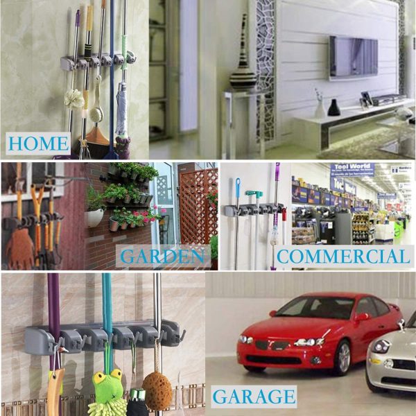 Mop and Broom Holder Wall Mount Broom Organizer Mop Hanger Home Cleaning Supplies Rake Garden Tool Storage Rack Garage Laundry Room Organizations