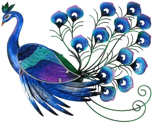 Liffy Metal Peacock Wall Art Outdoor Wall Decor Hanging Glass Decoration for Home, Garden or Front Door - Image 2