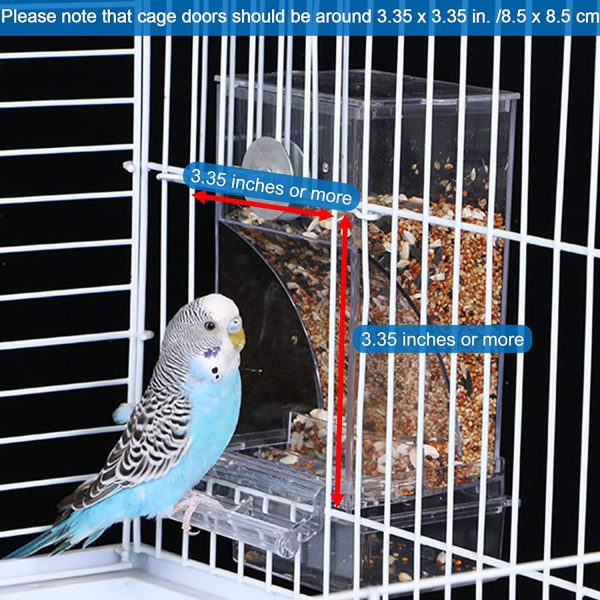 No Mess Bird Cage Feeder Automatic Parrot Seed Feeders with Perch Acrylic Transparent Seed Food Container Cage Accessories for Small and Medium Lovebirds Parakeets