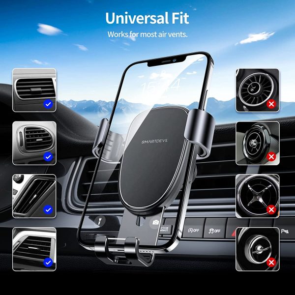 SmartDevil Car Phone Holder Air Vent Mount Gravity Phone Cradle for iPhone 13/12/11 Pro Max Mini SE XR XS X 6 7 8 Plus, Galaxy A S20 S10 S9 S8 S7 S6 Edge, Google Piexl, LG and more 4.7-6.5" Mobile Phone-Black - Image 7