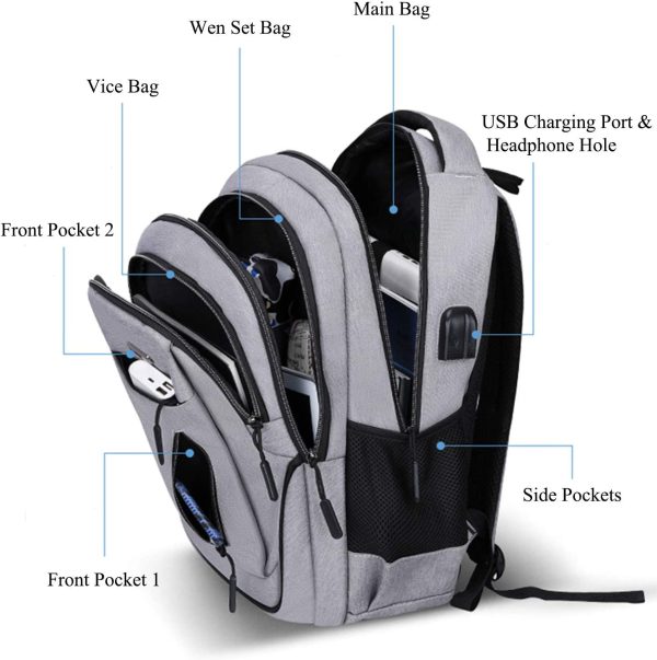 Vaupan Business Travel Laptop Backpack, Water Resistant College School Computer Bag Gifts with USB Charging Port for Men & Women Fits 15.6 Inch Notebook - Image 3