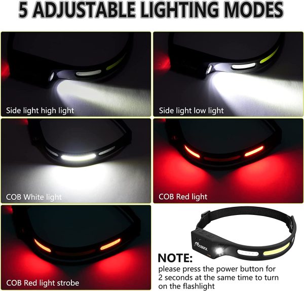 LED Lightweight Headlamp with unique 230 degree wide angle Design Illumination Waterproof Headlight, Wave Induction 350 Lumens Rechargeable Night Run Headlamp for Outdoors Fishing Hiking Running Camping Repairing Cycling - Image 7