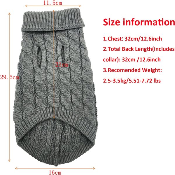 Medium Small Dog Sweaters, MOIHSING Dog Jumper Pet Cat Warm Sweatshirt Kitten Puppy Knitted Dog Winter Clothes, Pet Winter Coat Apparel Puppy Twist Striped Vest Clothes Outerwear for Cold Weather (Medium, Grey) - Image 7