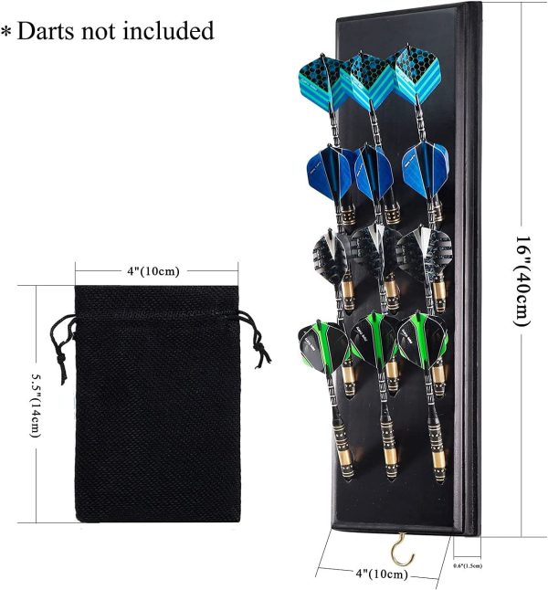 Darts Caddy Wall Mounted Darts Holder/Stand/with Metal Hook, Accessory Storage Bag, Displays 12 Set of Steel/Soft Tip Darts, Black - Image 4