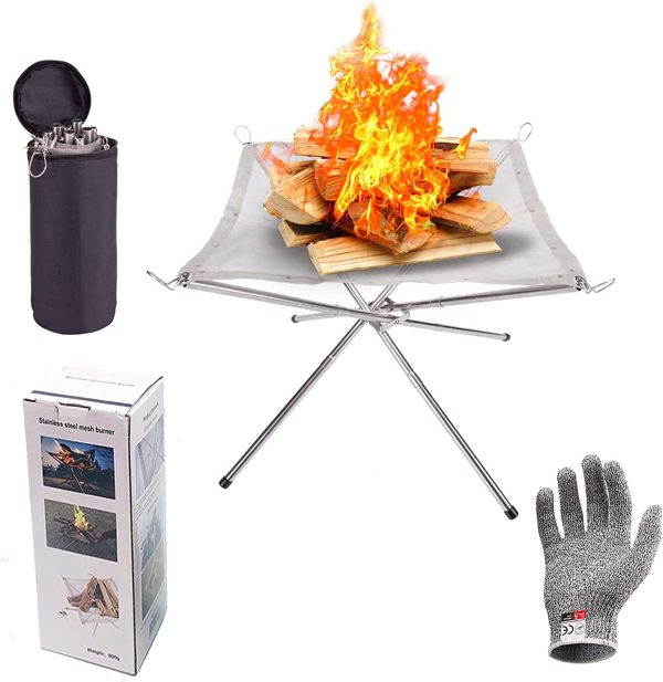 Outdoor Fire Pit, 22inch Collapsing Stainless Steel Mesh with Cut Resistant Gloves and Carrying Bag for Camping, Firepit for Garden Fireplace, Portable Fire Pit - Image 6