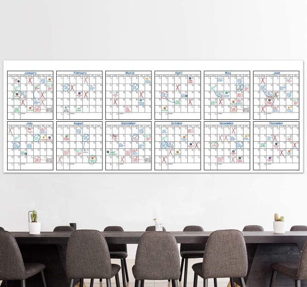 Large Dry Erase Wall Calendar - 36" x 96" - Premium Giant Jumbo Blank 2018-2019 12 Month Reusable Oversized Erasable Undated Calendar Annual Planner for Business, Students & Human Resources Office