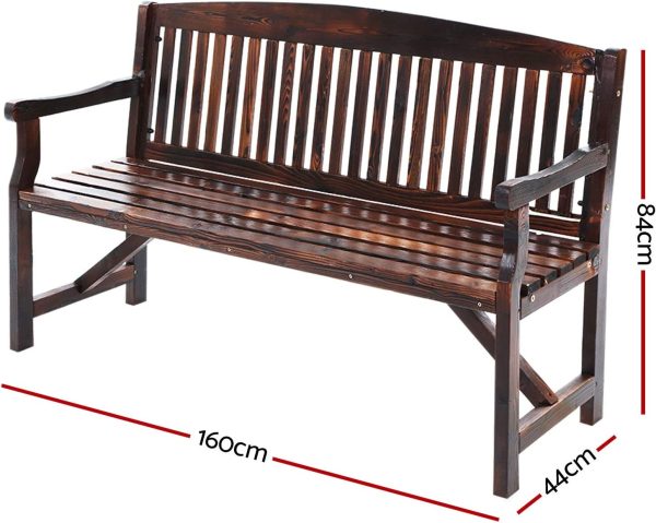 Gardeon 3 Seater Wooden Outdoor Furniture Garden Patio Bench Chair-Charcoal - Image 6