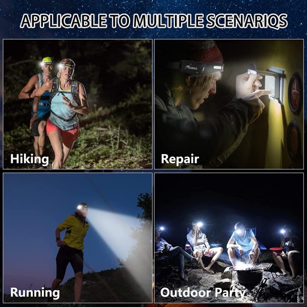 LED Lightweight Headlamp with unique 230 degree wide angle Design Illumination Waterproof Headlight, Wave Induction 350 Lumens Rechargeable Night Run Headlamp for Outdoors Fishing Hiking Running Camping Repairing Cycling - Image 2