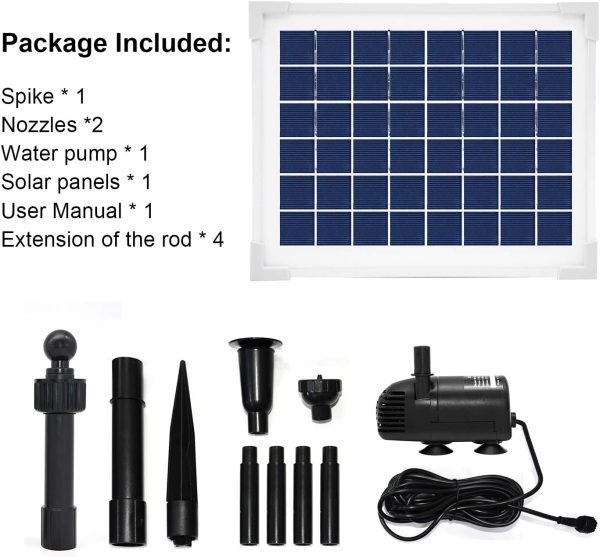 ECO-WORTHY Solar Fountain Water Pump Kit, 124 GPH Brushless Submersible Powered Pump with 5 W Solar Panel for Bird Bath, Small Pond, Garden Decoration, Pool, Patio, Lawn.