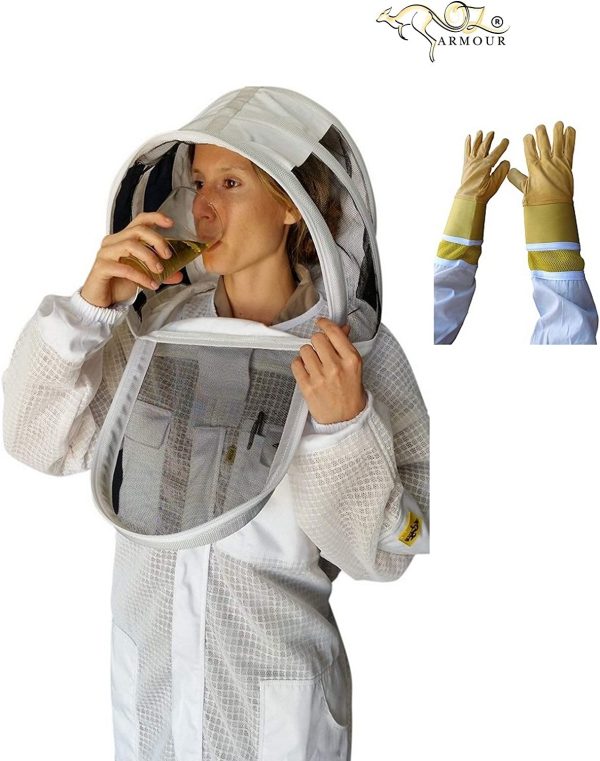 Full Beekeeping Suit 3 Layer Ventilated Beekeeper Overall with Fencing Veil & Cowhide Gloves (3XL) - Image 6