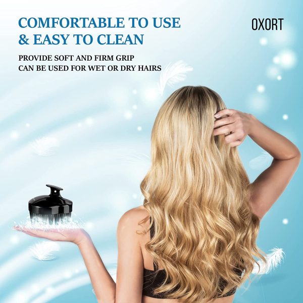 OXORT Wet & Dry Hair Scalp Massager ?C Waterproof Scalp Brush with 1 inch long Soft Silicone Bristles & Hanging String for Reduced Dead Cell, Flaky Skin & Dandruff ?C Suitable for All Hair Type and Style (Black) - Image 5