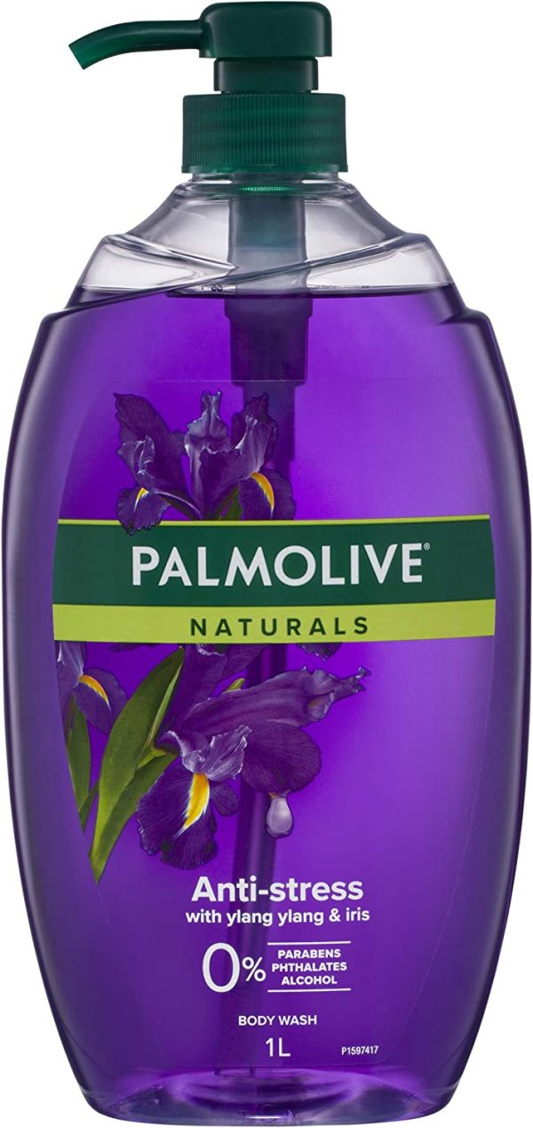 Palmolive Naturals Body Wash 1L, Anti-Stress with Ylang Ylang and Iris, Soap Free Shower Gel, No Parabens Phthalates or Alcohol