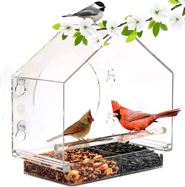 ValueHall Window Bird Feeder Window Bird House Crystal Clear Acrylic with Removable Tray Drain Holes and 4 Strong Extra Suction Cups for Wild Birds, Finch, Cardinal and Bluebirds V7D07 - Image 2