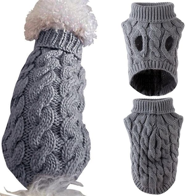 Medium Small Dog Sweaters, MOIHSING Dog Jumper Pet Cat Warm Sweatshirt Kitten Puppy Knitted Dog Winter Clothes, Pet Winter Coat Apparel Puppy Twist Striped Vest Clothes Outerwear for Cold Weather (Medium, Grey) - Image 3