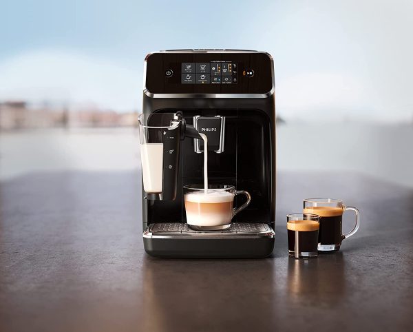 PHILIPS 2200 LatteGo Fully Automatic Espresso Coffee Machine: 3 beverage capability, touch display, 12-step grinder levels, 3 aroma settings and durable ceramic grinders, Black, EP2231/40 - Image 2