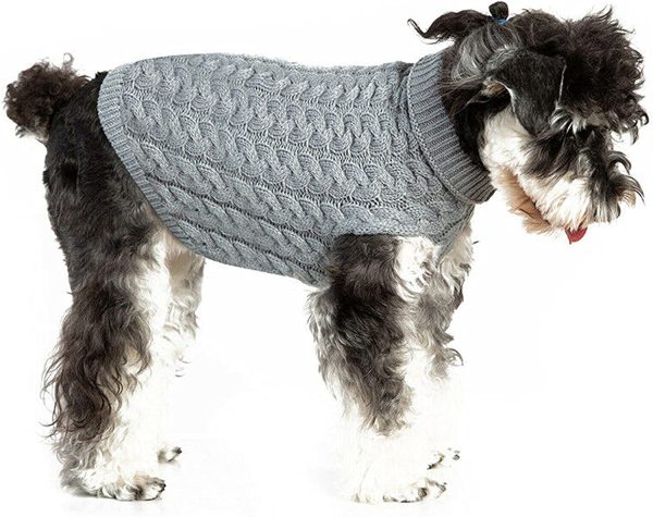 Medium Small Dog Sweaters, MOIHSING Dog Jumper Pet Cat Warm Sweatshirt Kitten Puppy Knitted Dog Winter Clothes, Pet Winter Coat Apparel Puppy Twist Striped Vest Clothes Outerwear for Cold Weather (Medium, Grey)