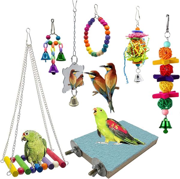 PINCHUANG 7 Packs Bird Swing Chewing Toys- Parrot Hammock Bell Toys Suitable for Small Parakeets, Cockatiels, Conures, Finches,Budgie,Macaws, Parrots, Love Birds - Image 3