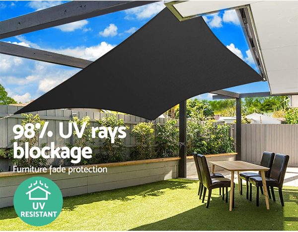 Instahut Shade Sail Rectangle - 3 x 4m | 98% UV Block | 5-Year Warranty | Black - for Carport Pool Garden Patio Backyard