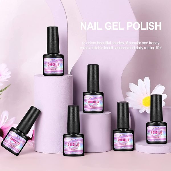 COSCELIA Gel Nail Polish Kit, 10Pcs Soak Off U V/LED Gel Polish Set Long Lasting Gel, Nude Solid Glitter Color Nail Art Set for Women Manicure Home DIY Nail Salon Set 7ml Each Bottle - Image 6