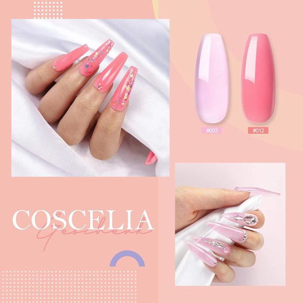 COSCELIA Poly Nail Gel Kits Full Set for Beginners, White Pink Poly Extension Gel Kit with 80ML Slip Solution, Nail Gel Kit Enhancement Builder for Women