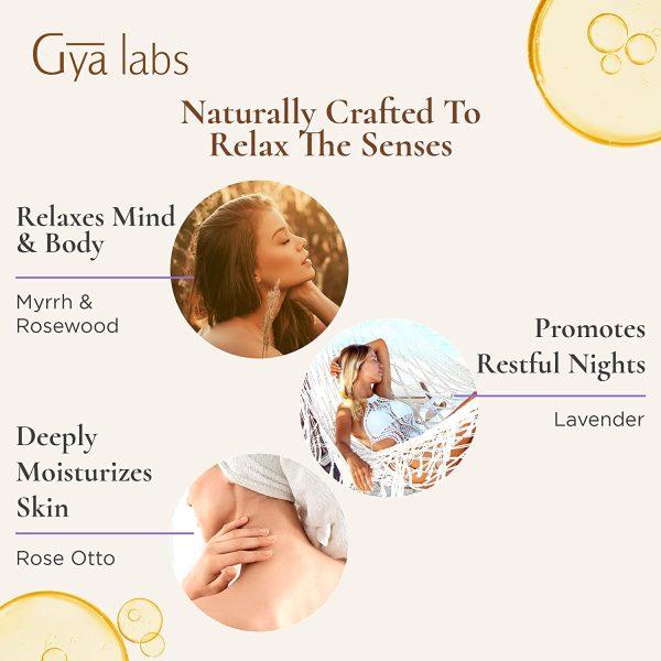 Gya Labs Destressing Massage Oil (6.76 fl oz) - Crafted with Lavender, Rose Otto, Rosewood, Myrrh, Jojoba & Argan Oils